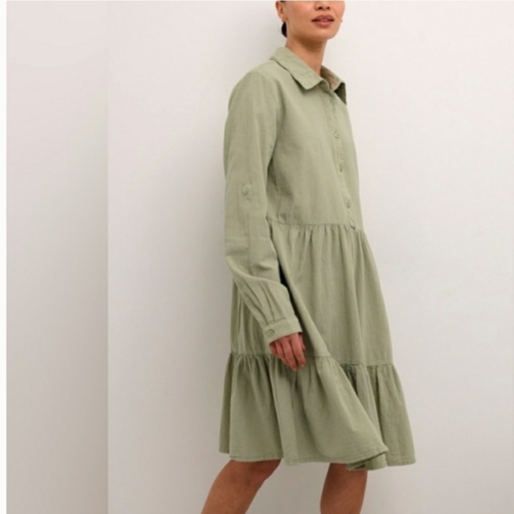 Women’s Sage Green Tiered Shirt Dress